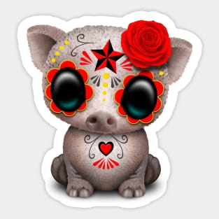 Red Day of the Dead Sugar Skull Baby Pig Sticker